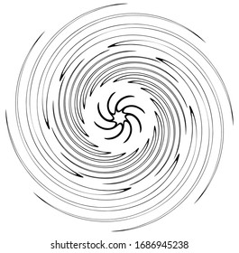 Monochrome volute, vortex shapes. Twisted helix elements. Rotation, spin and twist concept design