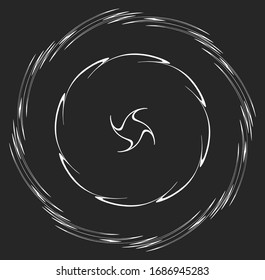 Monochrome volute, vortex shapes. Twisted helix elements. Rotation, spin and twist concept design