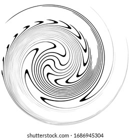 Monochrome volute, vortex shapes. Twisted helix elements. Rotation, spin and twist concept design