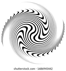 Monochrome volute, vortex shapes. Twisted helix elements. Rotation, spin and twist concept design