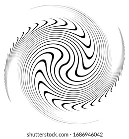Monochrome volute, vortex shapes. Twisted helix elements. Rotation, spin and twist concept design