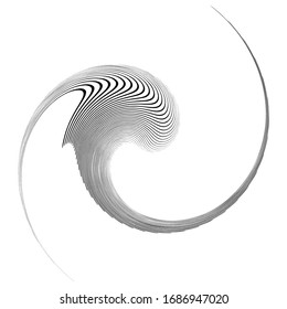 Monochrome volute, vortex shapes. Twisted helix elements. Rotation, spin and twist concept design