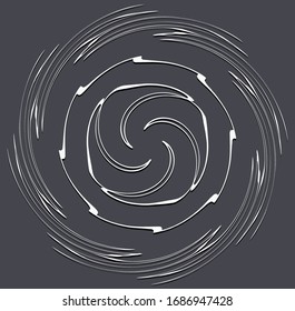 Monochrome volute, vortex shapes. Twisted helix elements. Rotation, spin and twist concept design