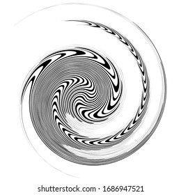 Monochrome volute, vortex shapes. Twisted helix elements. Rotation, spin and twist concept design