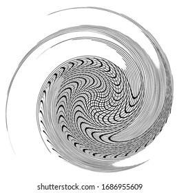 Monochrome volute, vortex shapes. Twisted helix elements. Rotation, spin and twist concept design
