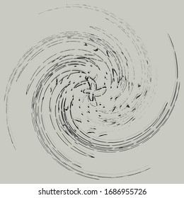 Monochrome volute, vortex shapes. Twisted helix elements. Rotation, spin and twist concept design