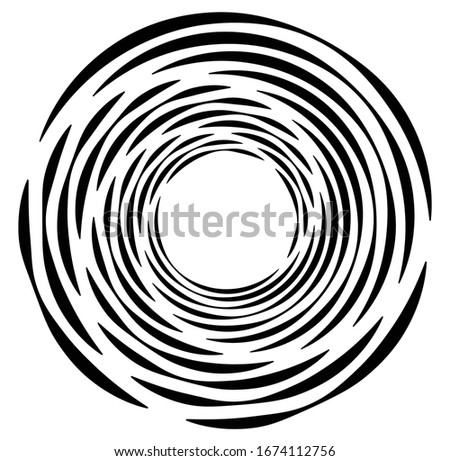 Monochrome volute, vortex shapes. Twisted helix elements. Rotation, spin and twist concept design