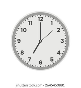 Monochrome wall clock illustration. Time 7 o`clock at morning or evening. Vector