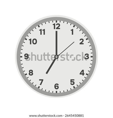 Monochrome wall clock illustration. Time 7 o`clock at morning or evening. Vector