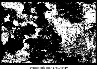 Monochrome wall pattern, black and white abstract texture with natural spots, scratches and cracks vector illustration