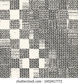 Monochrome Washed Textured Irregularly Checked Background. Seamless Pattern.