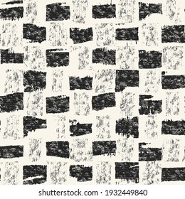 Monochrome Washed-Out Canvas Effect Textured Checked Pattern