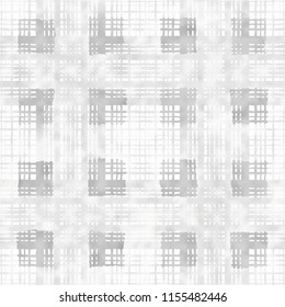 Monochrome Watercolor Dyed Checked Motif Textured Background. Seamless Pattern.