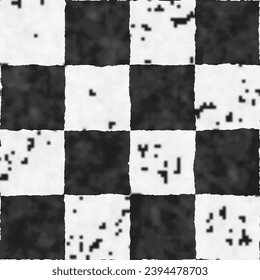 Monochrome Watercolor And Pixel Mottled Checked Pattern