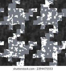 Monochrome Watercolor And Pixel Mottled Houndstooth Check Pattern