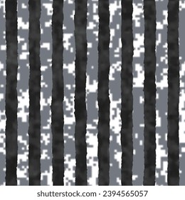 Monochrome Watercolor And Pixel Mottled Stripe Pattern