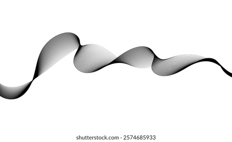 Monochrome wave lines smooth flowing dynamic isolated on white background. Technology, digital, communication, science, music concept vector background illustration