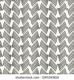 Monochrome Wavy Dashed Stroke Motif. Seamless Pattern.