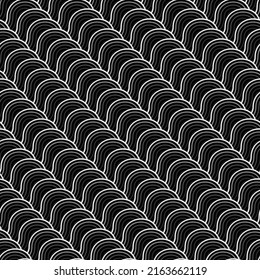 Monochrome Wavy Diagonal Pattern of Oval Structures with Optical Illusion. Vector Seamless Pattern with Pattern in Swatches.