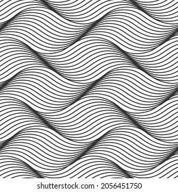 Monochrome wavy lines seamless pattern. Vector abstract striped background.