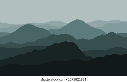 monochrome wavy mountain landscape illustration design