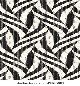 Monochrome Wavy Ornament Variegated Stroke Textured Distressed Background. Seamless Pattern.