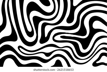 As listras onduladas monocromáticas torcem e giram ao longo da composição, criando um efeito de ilusão ótica. Esta arte vetorial abstrata é cativante, contemporânea e perfeita para o uso decorativo elegante.