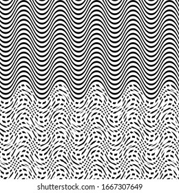 Monochrome wavy, zig-zag, curvy, criss-cross intersected, interlocked, interlace lines abstract texture, pattern