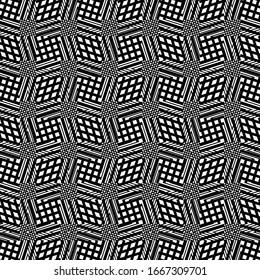 Monochrome wavy, zig-zag, curvy, criss-cross intersected, interlocked, interlace lines abstract texture, pattern