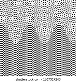 Monochrome wavy, zig-zag, curvy, criss-cross intersected, interlocked, interlace lines abstract texture, pattern