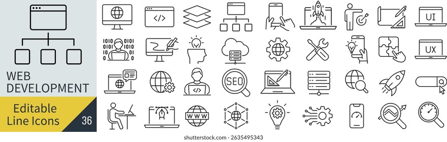 Monochrome Web Development Vector Line Icon Set