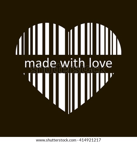 Monochrome white flat vector love heart barcode, valentine holiday cards,  white background