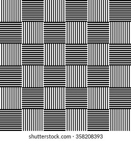 Monochrome wicker like pattern with braided, interlacing lines. Abstract minimal black and white pattern. Seamlessly repeatable.