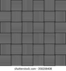 Monochrome wicker like pattern with braided, interlacing lines. Abstract minimal black and white pattern. Seamlessly repeatable.