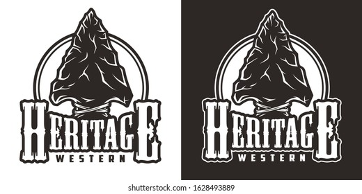 Monochrome Wild West Label With Flint Arrowhead In Vintage Style Isolated Vector Illustration