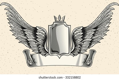 Monochrome winged emblem