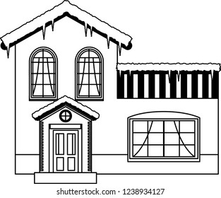 Monochrome Winter Western style house outline