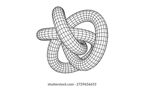 Forma abstracta del nudo de la rejilla monocromática del marco de alambre en perspectiva, espiral geométrica abstracta 3D con las líneas limpias y la profundidad, estilo tecnológico mínimo, concepto futurista del fondo para el diseño y la visualización modernos