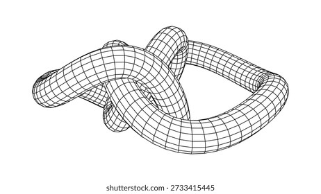 Forma abstracta del nudo de la rejilla monocromática del marco de alambre en perspectiva, espiral geométrica abstracta 3D con líneas limpias y profundidad, estilo tecnológico mínimo, concepto futurista del fondo para el diseño y la visualización