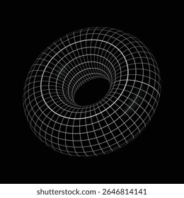 Monochrome Wireframe Torus 3D Geometric Shape on Black