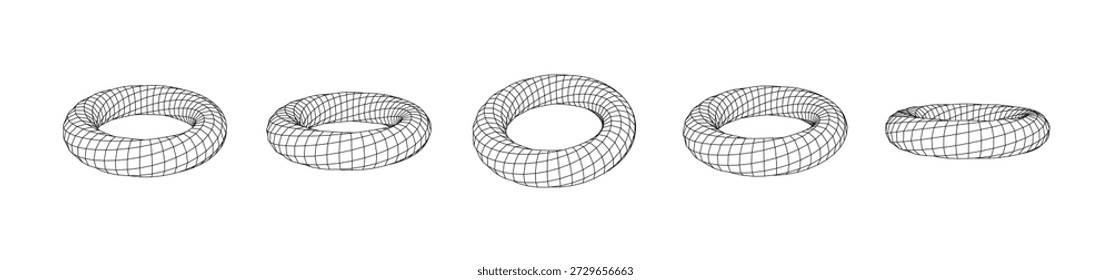 Forma de toro trançado de modelo de arame monocromático em perspectiva, forma geométrica abstrata 3D com linhas e profundidade limpas, estilo tecnológico mínimo, conceito de fundo futurista para design e visualização moderna