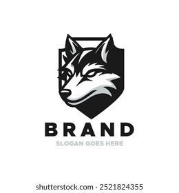 Logotipo de cabeça de lobo monocromático para equipes de moda ou esportes