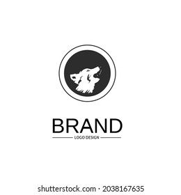 monochrome wolf logo design template silhouette of a wolf in a circle,