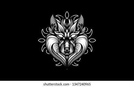 Monochrome Wolf Mandala Vector Illustration
