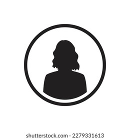 Monochrome woman avatar silhouette with half circle. User icon vector in trendy flat design.