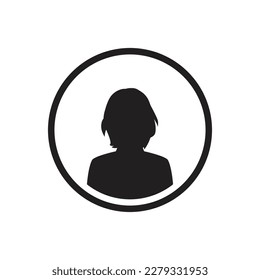 Monochrome woman avatar silhouette with half circle. User icon vector in trendy flat design.