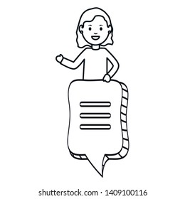 monochrome woman with speech bubbles avatar character square frame and birthday elements vector illustraitor