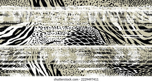 Monochrome Wood Grain Textured Distressed Striped Pattern with Ink Brush Stokes Textured Striped. animal skin textures mixed black and white vector 