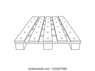 Paletas monocromas de madera para almacenamiento, ilustración plana vectorial sobre fondo blanco. Palet de madera, vista lateral. Pallet para almacenamiento en un almacén y transporte de contenedores, cajas, carga