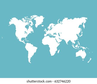 Monochrome World map Vector template for website, design, cover, annual reports, infographics. Silhouette white world map.